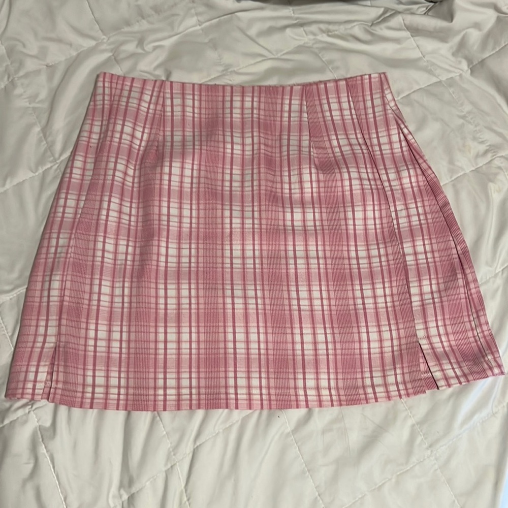 SHEIN pink plaid mini skirt